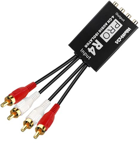 WisWinDa Pro 4Channels RCA Noise Filter Hum Eliminator Ground Loop Isolator (No Affect Bass) Quality Isolator for HiFi Stereo Home Theater Car Audio Player (Pro X4 4Channels RCA Ground Loop Isolator)