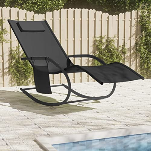 ZEYUAN Schaukelliege Schwarz Stahl und Textilene, Liegestuhl Balkon, Gartenliege, Sonnenliege, Deckchair, Saunaliege, Liege Outdoor, Sonnenstuhl,