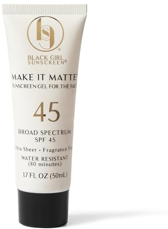 BLACK GIRL SUNSCREEN Make It Matte SPF 45, Transparent Face Sunscreen, Without White Residue, Wide Spectrum, Matte Finish, Vegan (with Black U-Gold Cap)
