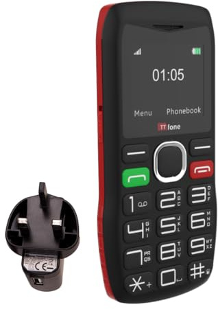 TTfone TT880 Easy-to-Use Mobile Phone for Seniors and Elderly - Large Button Phone with Emergency Assistance Button - Pay As You Go (O2 PAYG, Red, with Mains Charger)