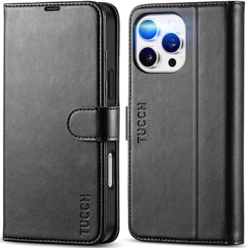 TUCCH Wallet Case with 4 Card Slots for iPhone 16 Pro Max (6.9), Black | RFID Blocking, Viewing Stand, Shockproof TPU, Premium PU Leather, Magnetic Closure, Foldable Folio Flip Cover