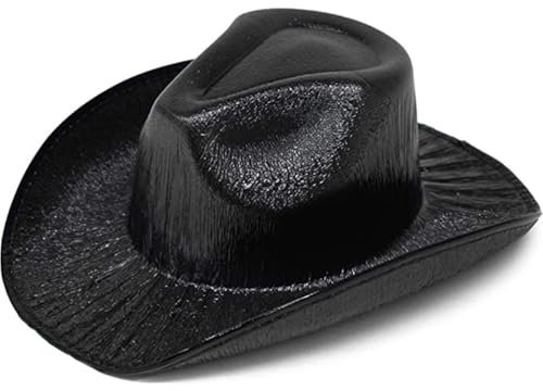 Whakano Glitzer Cowboy Hut,Disco Cowgirl Hut,Cowboyhut Kostüm Accessoires für Erwachsene,Disco Outfit,Kappe Kopfbedeckung für Cosplay Party Halloween Mottoparty Karneval Kostüm Zubehör,Schwarz