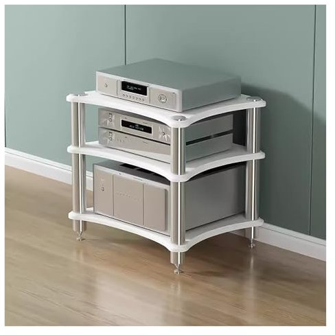 mueble equipo hifi Armario Para Componentes De Audio/vídeo Soportes Estéreo De Pie, Estanterías Audio-vídeo Abiertas Soporte Para Amplificadores, Soporte Para Consola De Videojuegos(White,3 shelf)