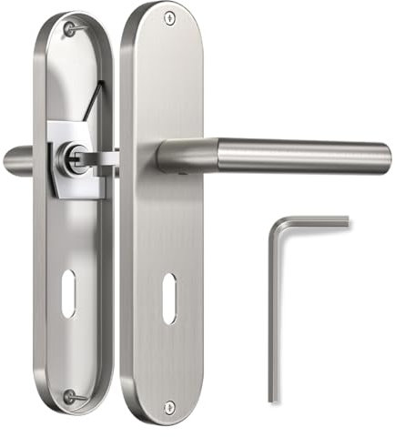 Bwintech 1 set di maniglie a leva rettangolari in zinco su piastra con foro per chiave, adatte per camera da letto, porta d'ingresso, porta in legno