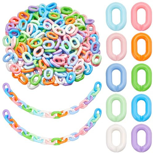 SOFPLATE 400 Stück 10 Farben Acryl Kettenglieder Schmuckverbindungsringe 19 × 14mm Undurchsichtig Bunt Regenbogen Oval Offen C Clip Haken Schnellverbindungsring Verbindungsstücke Für Schmuck Halskett