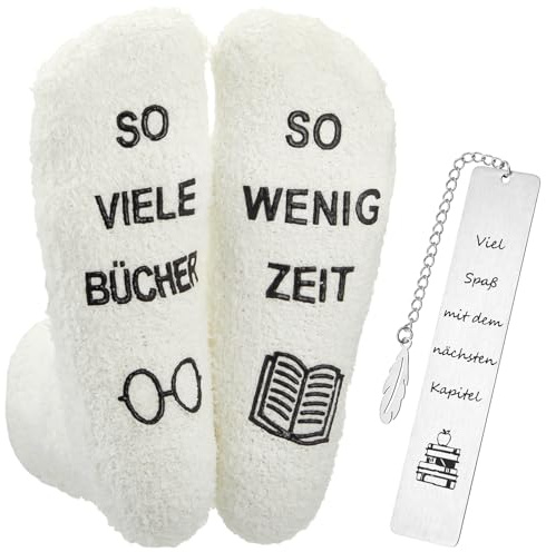 Geyoga Geschenke für Leseratten Lustige Bücher Socken mit Spruch Lesezeichen für Bücherwürmer Lesen Zubehör für Frauen Freundin Lehrerin Weihnachten Geburtstag Jobwechsel Ruhestand Abschied(Weiß)