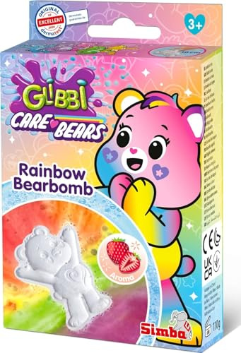 Simba Glibbi Care Bears Bearbomb, Glücksbärchi Badebomben, mit magischem Farbeffekt, Badewannenspielzeug, 110 Gramm, ab 3 Jahren