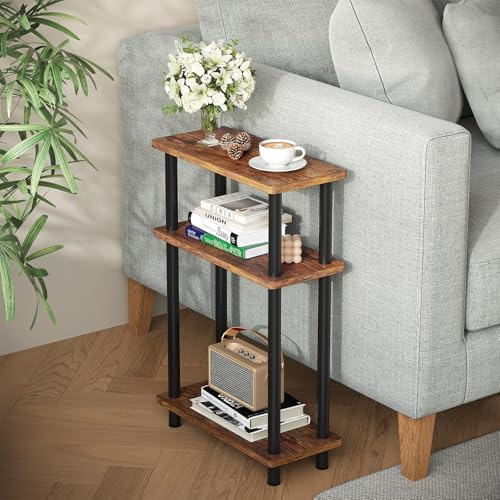 APICIZON Tavolino Laterale Stretto, Tavolino da Divano Laterale a 3 strati, 40x18x61.5CM, Tavolino da Caffè Moderno Piccolo, Tavolino Piccolo Adatto per Soggiorno, Camera da Letto, Marrone