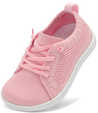 JOINFREE Småbarn breda skor flickor pojkar andningsbara modeskor barn barfota minimalistiska skor noll drop slip on tennis sneakers, Rosa, 11 UK Child Wide