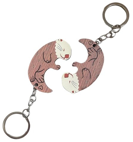 sundrerfect Pack de 2 anillos de llaves de madera en forma de nutria, colgantes de pareja, regalo de nutria, anillos de llaves para parejas, motivo de amistad de nutria
