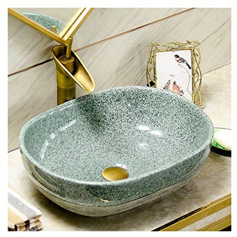 SGKOMN Lavandino da appoggio in Ceramica Artistica per Bagno, 18,9 x15,3 in Porcellana con Motivo colorato, lavabo Ovale da appoggio per Piccolo Guardaroba, lavabo per Bagno(B One Size)