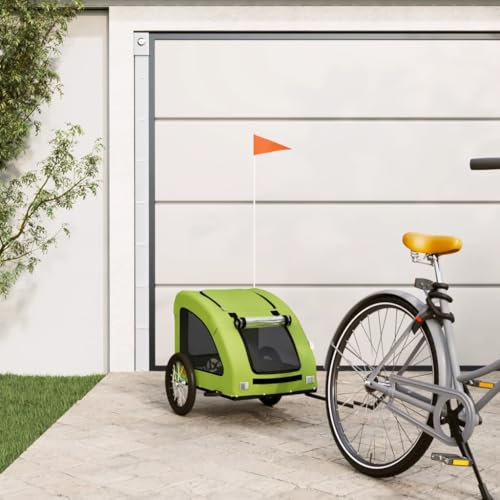 Fasba Fahrradanhänger für Hunde, Hundeanhänger für Fahrrad, Hundefahrradanhänger mit Reflektoren Flagge, Anhänger für Katzen Haustiere, Grün Oxford-Gewebe und Eisen