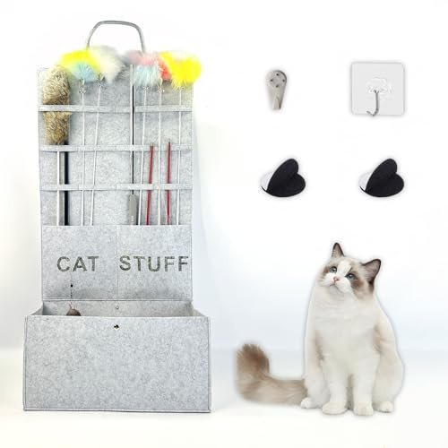 Katzenspielzeug Aufbewahrung, Katzenangel Aufbewahrung, Katzen Spielzeug Box, Cat Toy Box, 40x80cm(Hellgrau)