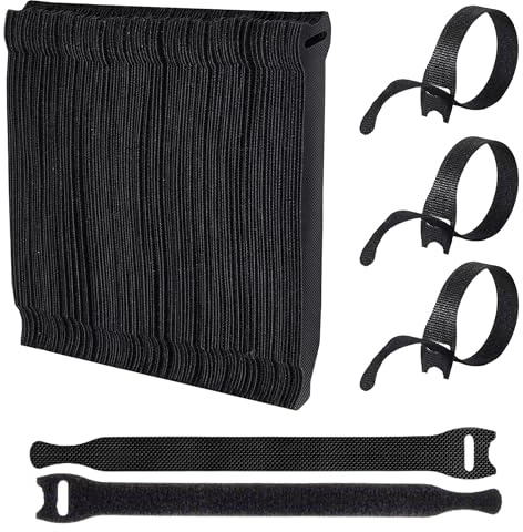 Double Dragon 50x Black Reusable Cable Straps, Adjustable Hook & Loop Cable Ties, 150mm x 12mm for HDMI, USB, Ethernet & Power Cords, Cable Tidy Management & Wire Organizer for Home, Office & PC