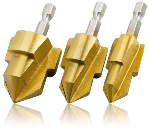 Mesee 3Pcs PPR Lifting Step Drill Bits for Water Tube Titanium Coated Pipe Reamer Drill Bit Set 1/4 Hex Shank Quick Change Expansion Repair Bits Plumbing Boring Reaming Tool for 1/2 3/4 1 Pipes