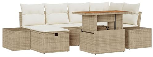 vidaXL Trädgårdsoffset 7 st Beige konstrotting