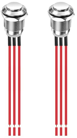 Gebildet 2 Pezzi Precablati 12mm Impermeabile Pulsante a Scatto in Metallo 3 pin NO/NC Pulsante On Off 1A 12V/24V/125V/250V CA (Alta Pressione)