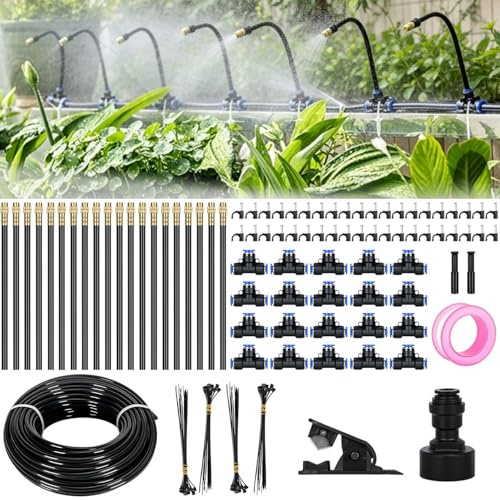 XUDUOO Bewässerungssystem Garten, 360° Einstellbar Gartenbewässerung, 20M Bewässerungsschlauch Kit mit 20 Stück Einstellbare Düse für Balkon, Pflanzen, Landschaft, Gewächshaus, Terrasse, Urlaub