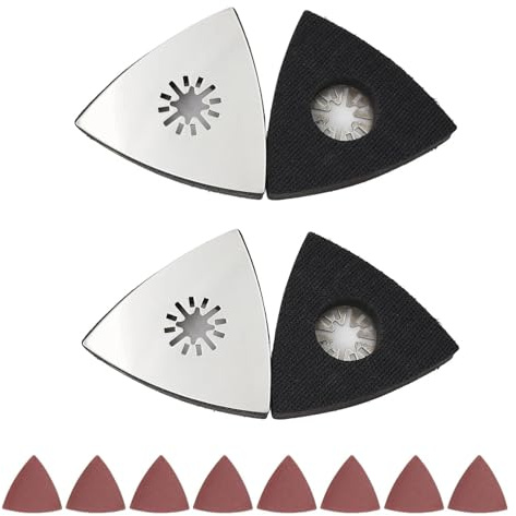 txuzong Parkside Patin de Ponçage Multi-Outil, 4 Pièces - 80mm, pour Bois/Métal/Plastique/Plâtre, avec 8 Feuilles Papier Abrasif, Compatible Outils Oscillants (Triangulaire, Fixation Rapide)