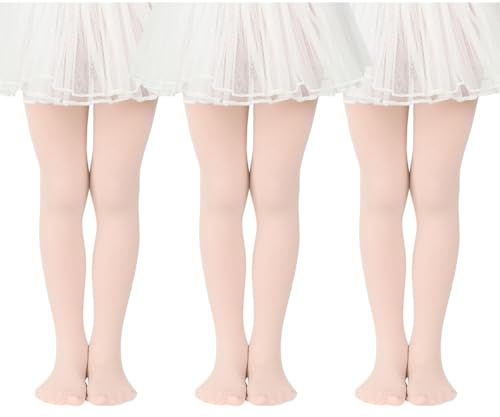 Century Star 3 Paar Ballettstrumpfhose für Mädchen Kinder Ballett Strumpfhose Weichem Tanzstrumpfhose Atmungsaktive Strumpfhose Hellrosa L