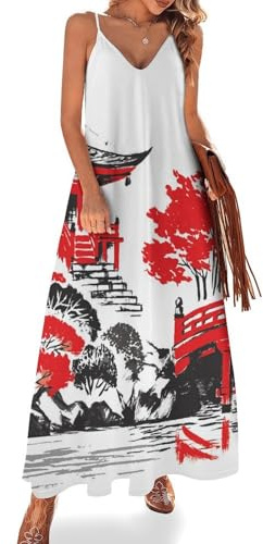 NYKVTG Pavilion Maxi Dress for Women Summer Beach Dress Casual Spaghetti Strap Long Dresses