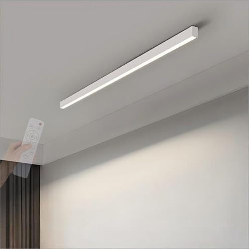 TZSMUM Ultra Dünn Deckenleuchte LED Modern 2700K-6500K Deckenlampe Dimmbar mit Fernbedienung Deckenleuchten Indoor Lange Aluminium für Schlafzimmer Wohnzimmer Arbeitszimmer (Weiß,120cm)