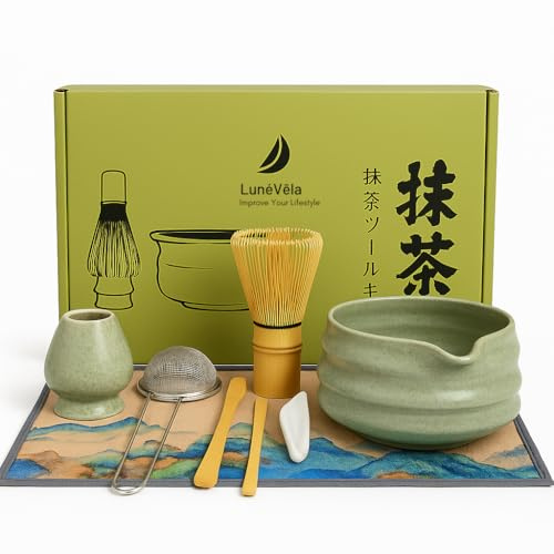 Original Japanese Matcha Tea Set with Whisk, Bowl, Scoop & Sifter – Ideal Matcha Kit for Ceremonial Green Tea – Premium Bamboo Whisk & Ceramic Bowl – Matcha Gift Set for Beginners & Tea Lovers