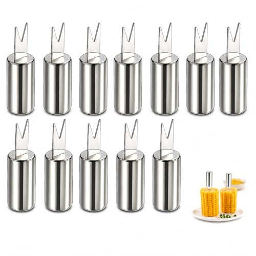 12PCS Stainless Steel Corn on The Cob Skewers, Corn Holders for BBQ, Camping, Kitchen and Parties, Durable Reusable Sweetcorn Holders and Corn on The Cob Forks for Easy Serving