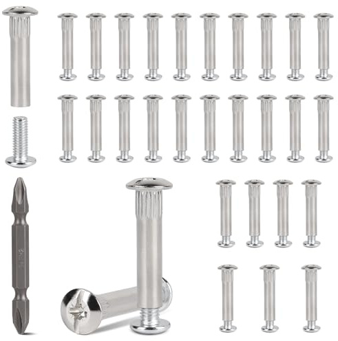 EFUTURETIME Juego de 30 Tornillos de Conexión M6 para Madera de 36-46 mm de Grosor, Tornillos de Manguito para Muebles, Conectores de Armarios con Cabeza Phillips PH2