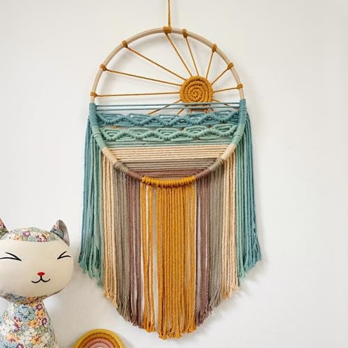 Xiyocadt 27 * 60cm Makramee Wandteppich-Wandbehang Boho Deko Sonnenscheiner Strand Handgewebte Teppiche für Wohnzimmer Schlafzimmer Kinderzimmer Balkon (C)