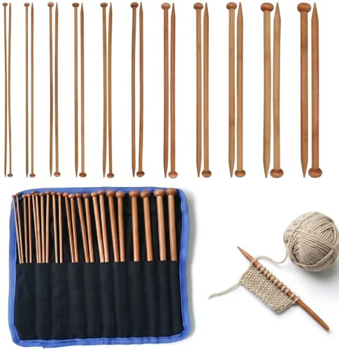 Knitting Needles Set,11 Pairs Bamboo Knitting Needleswith Storage Pouch | Knitting Needles 2.5-10mm for Beginners for Expert Knitting Enthusiasts Handicraft Enthusiast