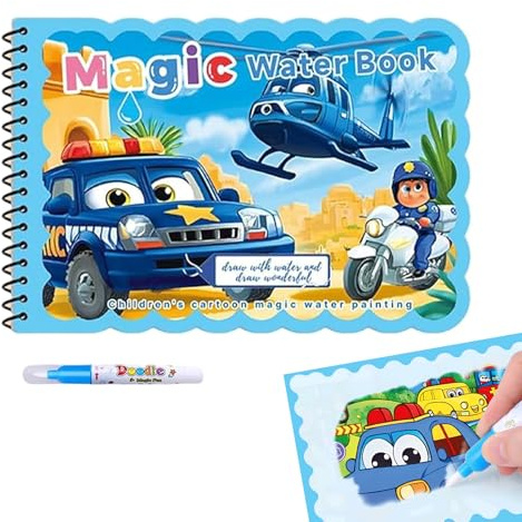 LEMONSTONE Wiederverwendbar Wasser Malbuch, Magic Water Colouring Book mit Wasserstift, Water Wow Malbuchs, Kreatives Wassermalbuch, Wasser Malbuch Doodle für Kinder Geschenke (Verkehrsmittel)