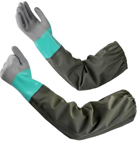 Tabanzhe Long Pond Gloves 27” Long Arm Waterproof Rubber Glove,Heavy Duty PVC Reusable Drain Cleaning Glove with Non-Slip Grip,Chemical Resistant Protective Glove for Aquarium Fishery Gardening(Green)
