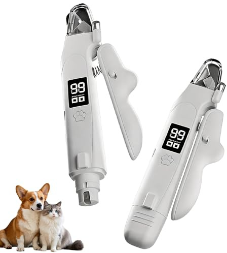 Krallenschere für Hunde mit Licht, 2 in 1 Krallenschleifer für Hunde, Krallenschere Katzen Mit Bildschirm, Lichtschere Pro, Integrierter Auffangbehälter, Leise, Krallensche für und Katzen