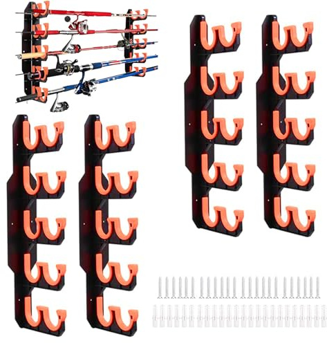 AXVRAV 2 Stück Horizontale Angelrutenhalter Wand, Breite Rutenhalter Angel für 20 Angelrute, Fishing Rod Rack Angelrutenständer Wandhalterung Deckenhalterung Geschenk für Herren Garage, Orange
