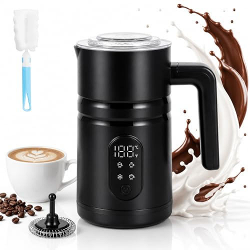 4-in-1 Milk Frother Electric, 350ml Hot and Cold Foam Maker, Black | Automatic Milk Steamer with Four Functions for Hot and Cold Foam, for Coffee, Latte, Cappuccino, Macchiato, Hot Chocolate