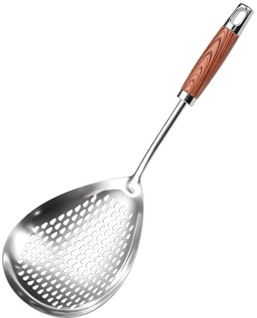 Cucchiaio per schiuma da cucina, strumento di rimozione 'olio in acciaio , manico in legno, cucchiaio in schiuma per frittura, per cuochi professionisti, appassionati di frittura, pollo