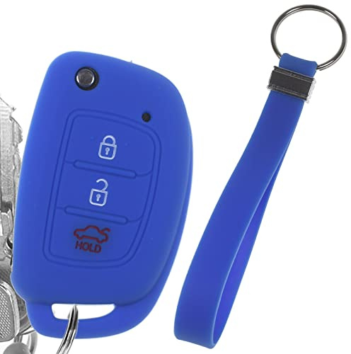 Klapp Schlüssel Hülle + Tag Blau Kompatibel mit Hyundai i10 i20 ix25 ix35 i40 Accent Tucson