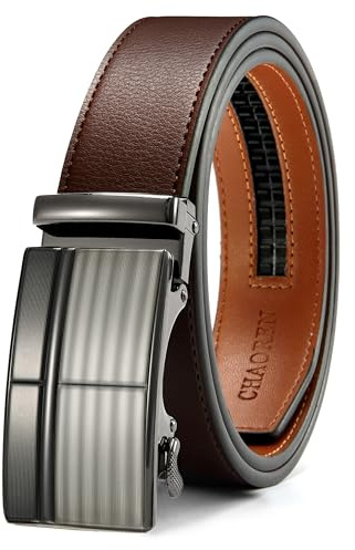 CHAOREN Ceinture automatique en cuir pour homme, à cliquet pour homme, costume d'affaires, ceinture de 35 mm, sans trous, taille ajustée, Croix - Marron foncé, Taille 90-100cm (Gesamtlänge 115cm)