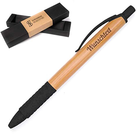 Freudestifterei Personalisierter Bambus Kugelschreiber mit Gravur optional in Geschenk-Box | Kuli Stift | Kollegen Geburtstag Weihnachten Männer Frauen | Nachhaltig Holz