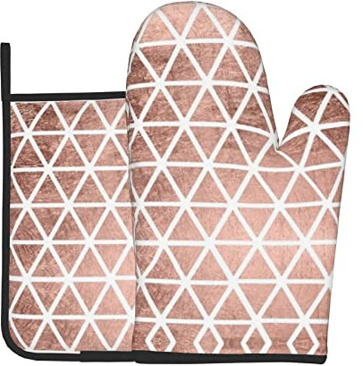 Hintergründe mit rotgoldenem Muster, 2 Stück Ofenhandschuhe und Topflappen-Sets, lange, flexible, dicke Handschuhe zum Kochen, Backen, Grillen