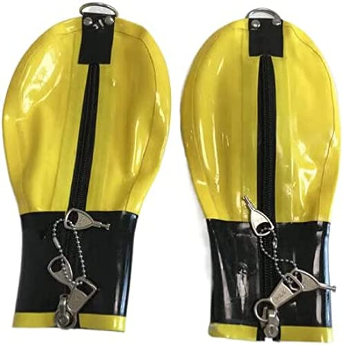 Handmade Latex Ball Bondage Mitts Rubber Short Gloves with Lockable Zipper,Yellow,Wrist 15cm