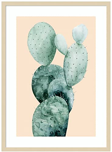 Amanti Art Framed Wall Art Print 33x24 Cactus on Coral I by Grace Popp, Flowers Wall Art, Modern Contemporary Decor, Large Poster Painting Artwork for Living Room, Bedroom, Bathroom, Kitchen, Office