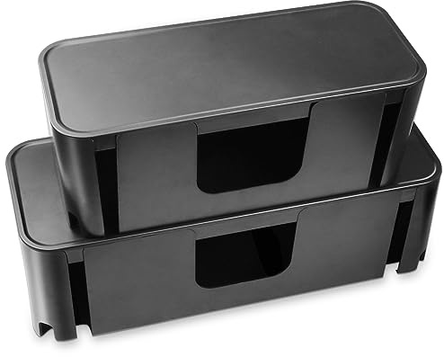 Cord Organizer Box, Cable Hider for Power Strips, Surge Protector, Extension Cord and Wire Management, Cable Management Box (2PCS/Large and Medium Size/Black)