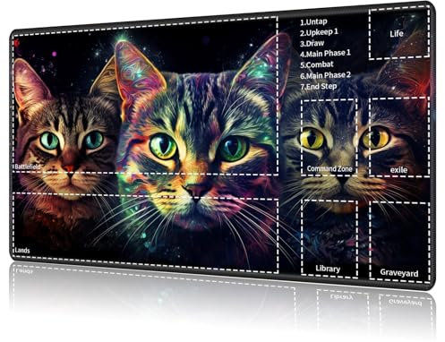 for MTG Card Playmat with Magic Zone,Game Play Mat for MTG TCG 24 x 14 inches,Non-Slip Play Mat for Commander Board RPG CCG Game TCG Other Card Games/Mouse Pad-Three Cute Cats