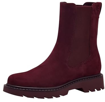 Tamaris Botines Chelsea para Mujer, Piel, Cómodos, Rojo Merlot, 37 EU