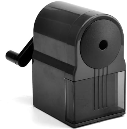 TNSLAND Schreibtisch Anspitzer,Bleistiftspitzer Manueller Anspitzer,5 Gears Adjustable,Manueller Anspitzer Mit Behälter Kurbel Spitzmaschine für Schüler,Kinder, Skizzieren,Schule (Black)