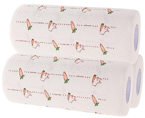 Healeved 3rouleaux Papier Essuie-tout Alimentaire Réutilisable Avec Design Adorable Papier Anti-graisse Pour Cuisine Carotte Et Lapin