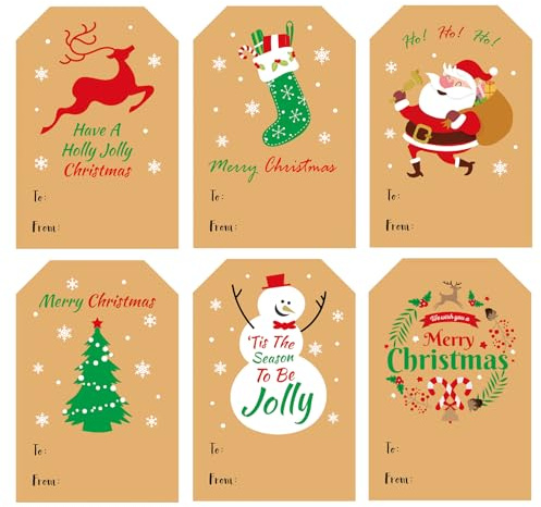 Kraft Paper Christmas Labels 120 Pcs - Self Adhesive Xmas Tag Stickers for Envelopes, Boxes, Cards & Gift Wrapping