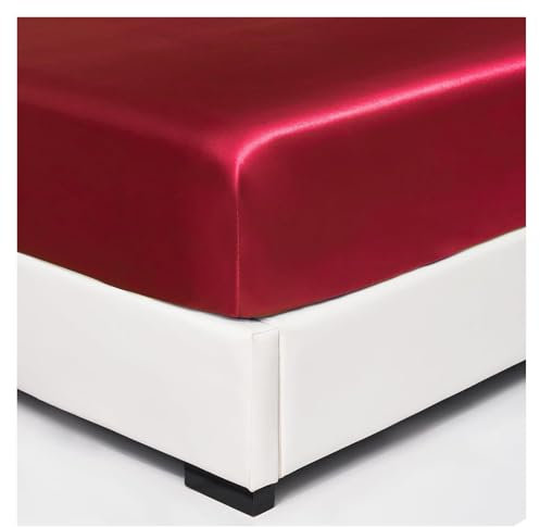 Satin-Bettlaken, Seidenbettwäsche, rotes Satin-Spannbettlaken, Doppel-Satin-Seidenbettlaken, seidige Tiefe Tasche, 36 cm, weich und atmungsaktiv(Burgundy,Super King (198 x 203+36cm))